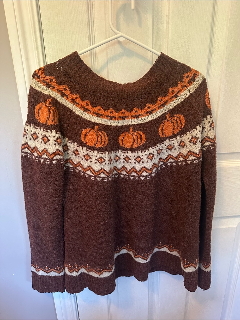 Maurices Brown Sweater with Orange and Cream Pattern pumpkin sweater